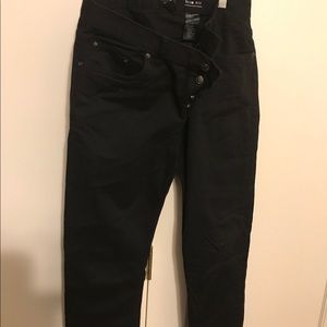 Men's black, slim fit, button-fly jeans